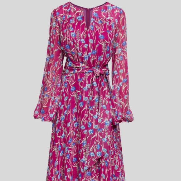 AUBREE Long Sleeve Midi Dress in Floral Printed Georgette - Picture 1 of 4